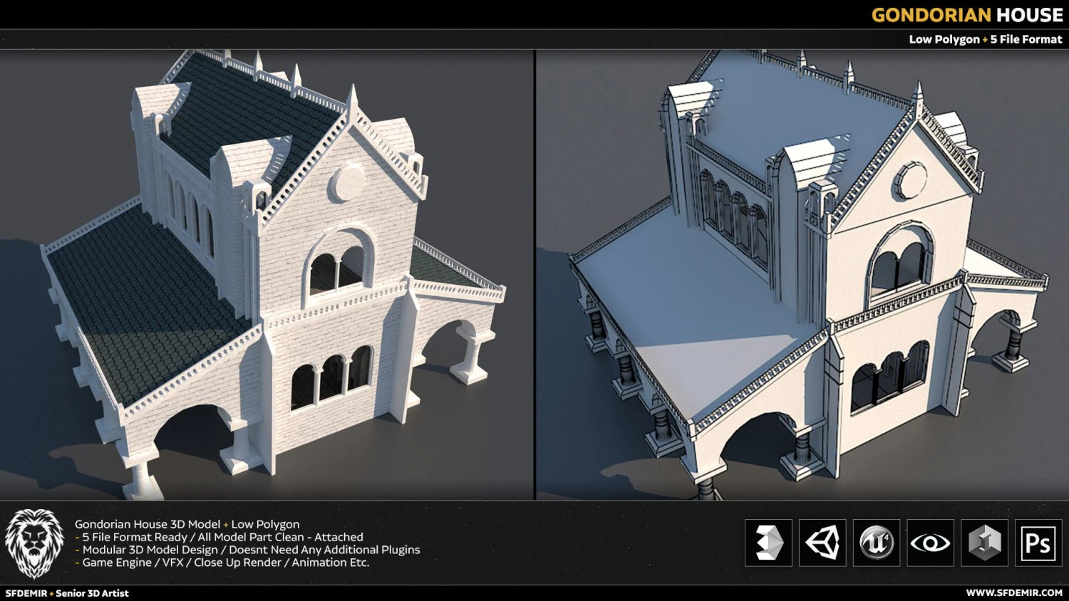 gondor house building 3D Model .c4d .max .obj .3ds .fbx .stl .blend 