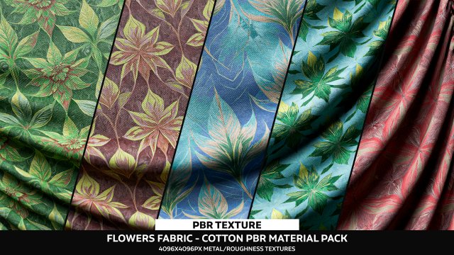 Flowers Fabric Cotton PBR Material - Texture Pack Texturas CG .c4d .max .obj .3ds .fbx .stl .blend 