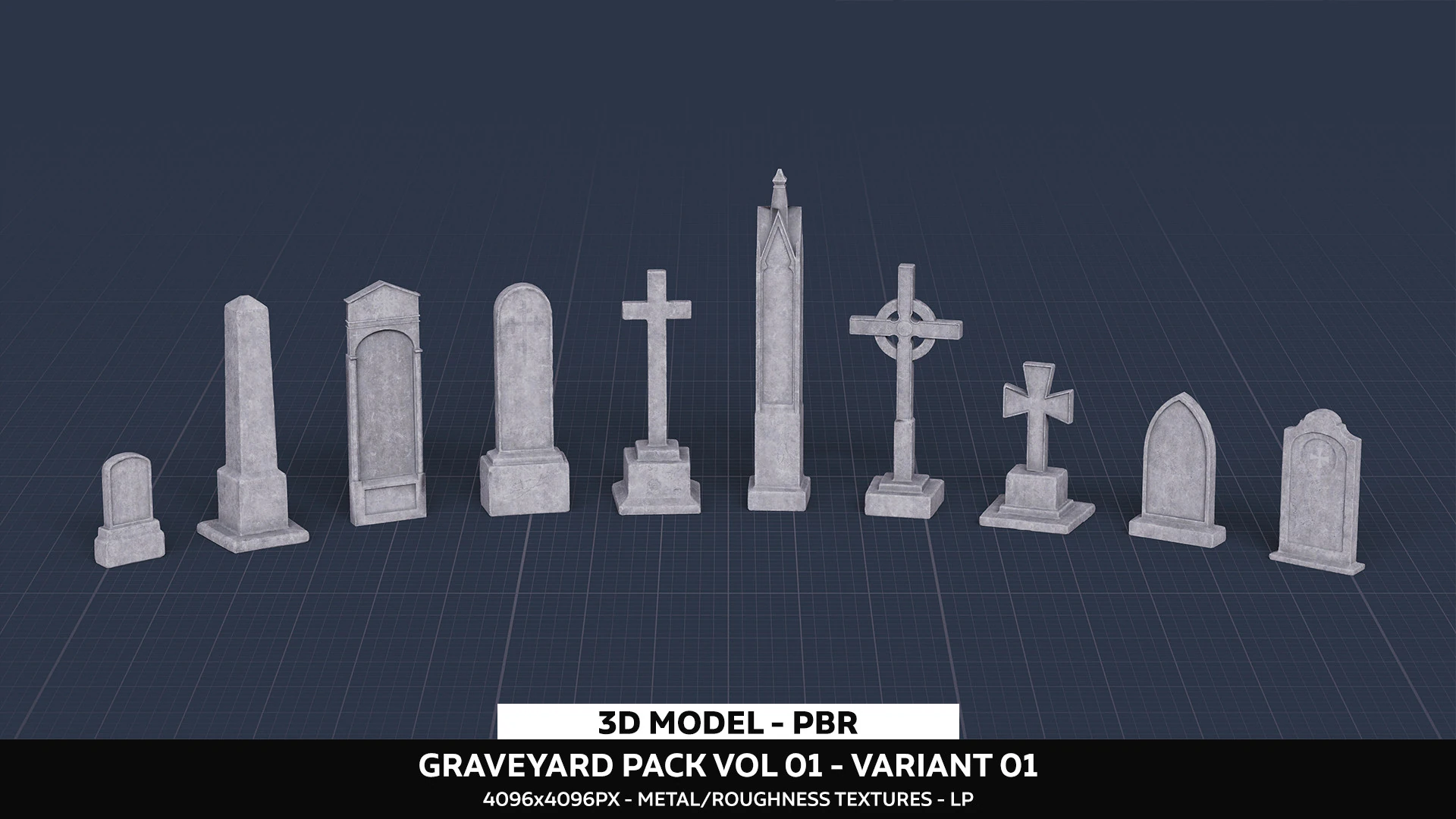 Graveyard Pack Vol 01 - Variant 01 3D Model .c4d .max .obj .3ds .fbx .stl .blend