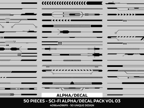 50 Sci-Fi Alpha Decal Pack Vol 03 CG टेक्स्चर्स