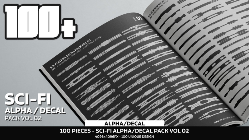 100 - Sci-Fi Alpha Decal Pack Vol 02 CG टेक्स्चर्स .c4d .max .obj .3ds .fbx .stl .blend 