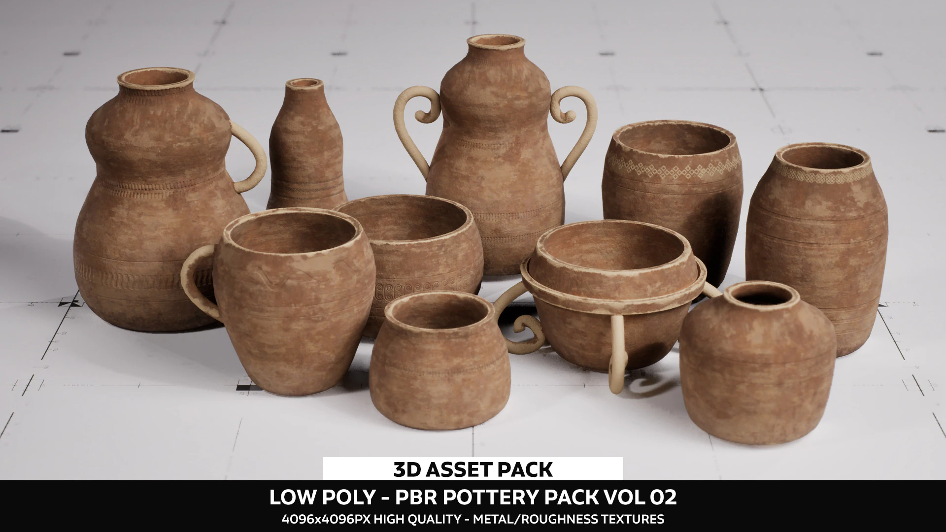 LP - PBR Pottery Pack Vol 02 3D Model .c4d .max .obj .3ds .fbx .stl .blend 