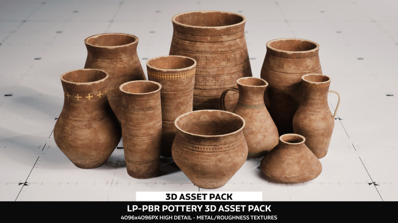 LP - PBR Pottery Pack Vol 01 3D Модель .c4d .max .obj .3ds .fbx .stl .blend 