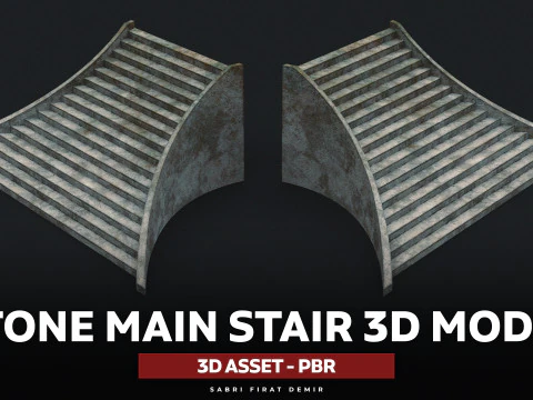 Taş Ana Merdiven 3D Varlık - &Uuml;cretsiz Y&uuml;ksek Kaliteli Mod&uuml;ler Merdiven 3D Model