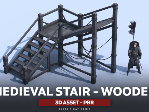 Medieval Stair 3D Asset PBR - High-Quality Medieval Staircase 3D Model