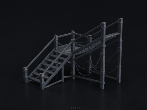 Medieval Stair 3D Asset PBR - High-Quality Medieval Staircase 3Dモデル