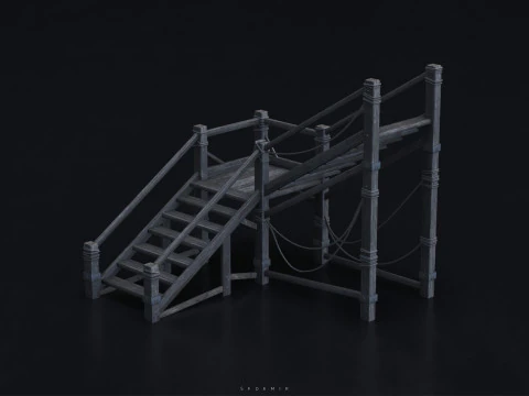 Medieval Stair 3D Asset PBR - High-Quality Medieval Staircase 3D Model
