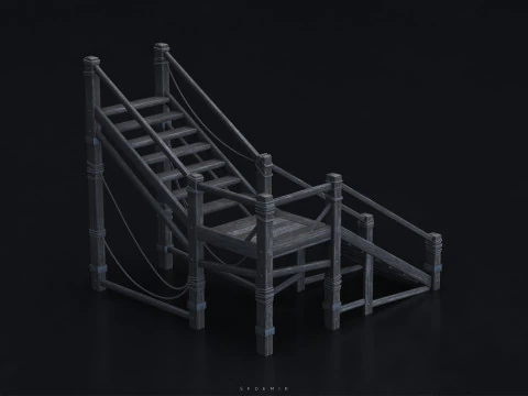 Medieval Stair 3D Asset PBR - High-Quality Medieval Staircase 3D Model