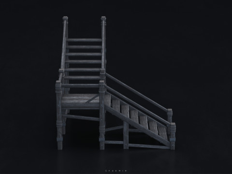 Medieval Stair 3D Asset PBR - High-Quality Medieval Staircase 3Dモデル