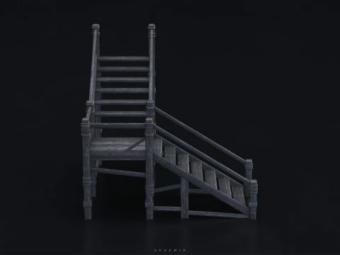 Medieval Stair 3D Asset PBR - High-Quality Medieval Staircase 3D Model