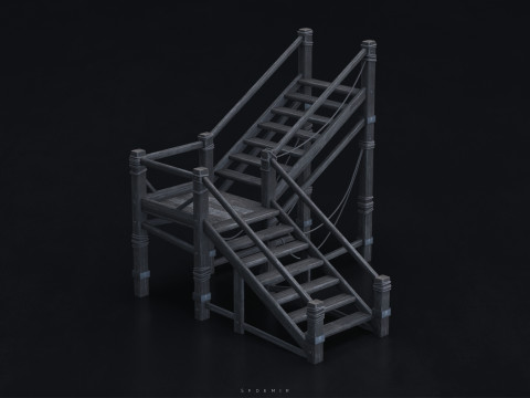 Medieval Stair 3D Asset PBR - High-Quality Medieval Staircase 3Dモデル