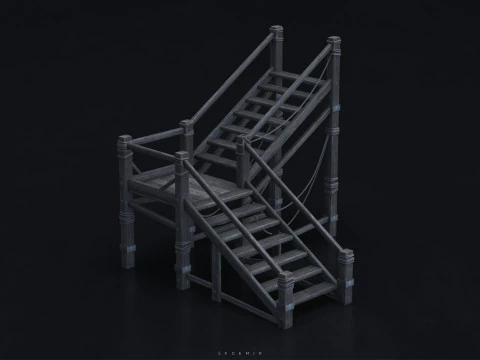 Medieval Stair 3D Asset PBR - High-Quality Medieval Staircase 3D Model
