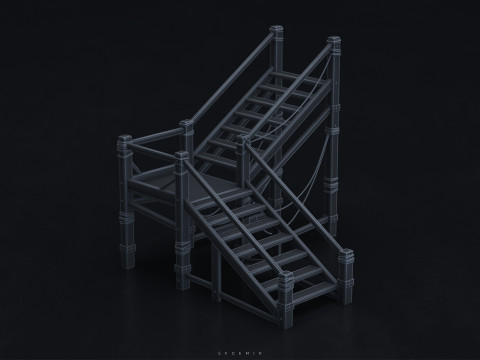 Medieval Stair 3D Asset PBR - High-Quality Medieval Staircase 3Dモデル