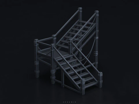 Medieval Stair 3D Asset PBR - High-Quality Medieval Staircase 3D Model