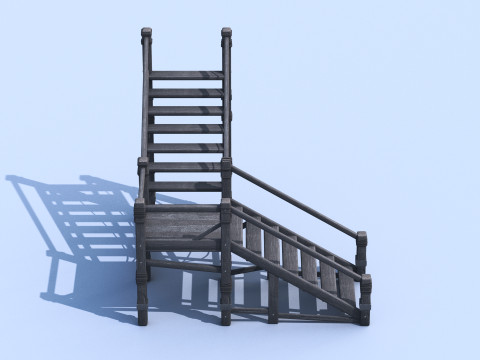 Medieval Stair 3D Asset PBR - High-Quality Medieval Staircase 3Dモデル