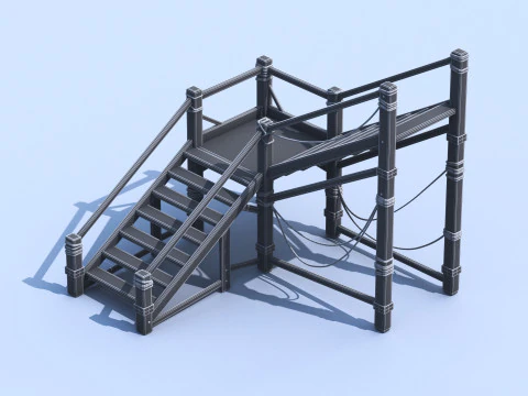 Medieval Stair 3D Asset PBR - High-Quality Medieval Staircase 3D Model