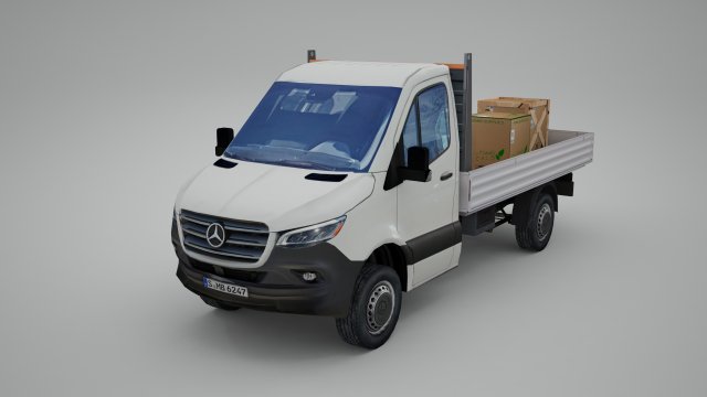 mercedes benz sprinter 2020 pickup truck l2 drop side low poly low-poly 3D 模型 .c4d .max .obj .3ds .fbx .stl .blend 