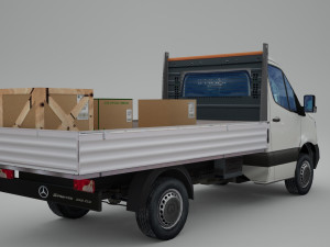 mercedes benz sprinter 2020 pickup truck l2 drop side low poly low-poly 3D 模型