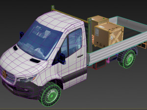 mercedes benz sprinter 2020 pickup truck l2 drop side low poly low-poly 3D 模型