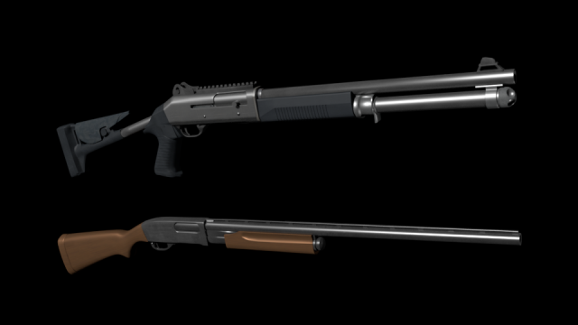 two shotguns 3D Model .c4d .max .obj .3ds .fbx .stl .blend 
