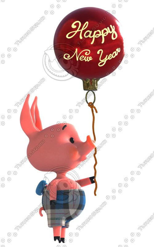 happy new year pig 3D Model .c4d .max .obj .3ds .fbx .stl .blend 