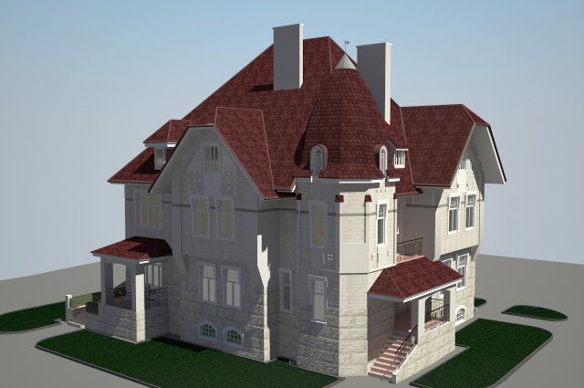 3 storey cottage house 3D Модель .c4d .max .obj .3ds .fbx .stl .blend 