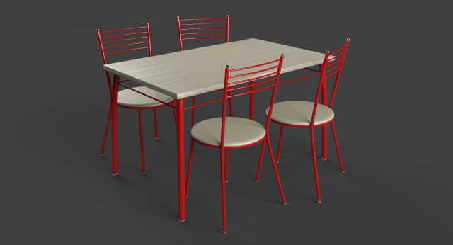 chairs and table set red Model 3D .c4d .max .obj .3ds .fbx .stl .blend 
