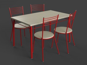 chairs and table set red 3D Model