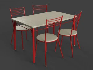 कुर्सियाँ और मेज सेट लाल 3D मॉडल