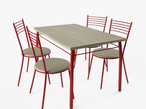 chairs and table set red Model 3D
