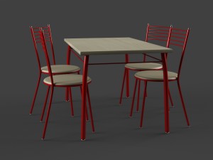 chairs and table set red Model 3D