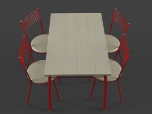 chairs and table set red Model 3D