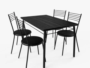 chairs and table set black 3D Model