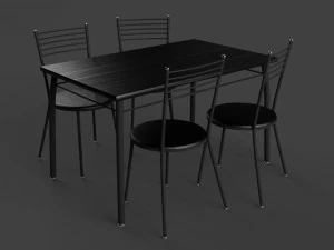 chairs and table set black 3D Model