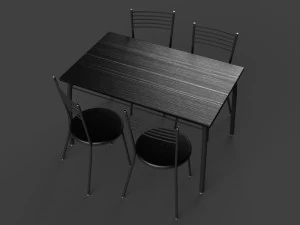 chairs and table set black 3D Model