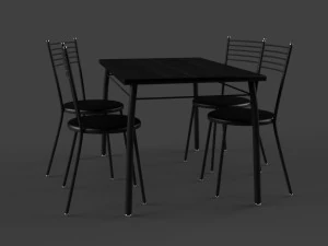 chairs and table set black 3D Model