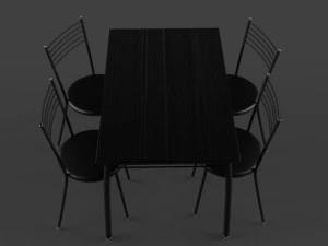 chairs and table set black 3D Model