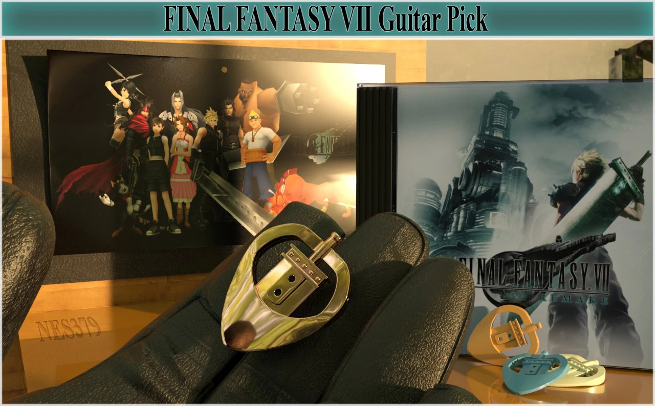 final fantasy vii guitar pick 3D Print Model .c4d .max .obj .3ds .fbx .stl .blend