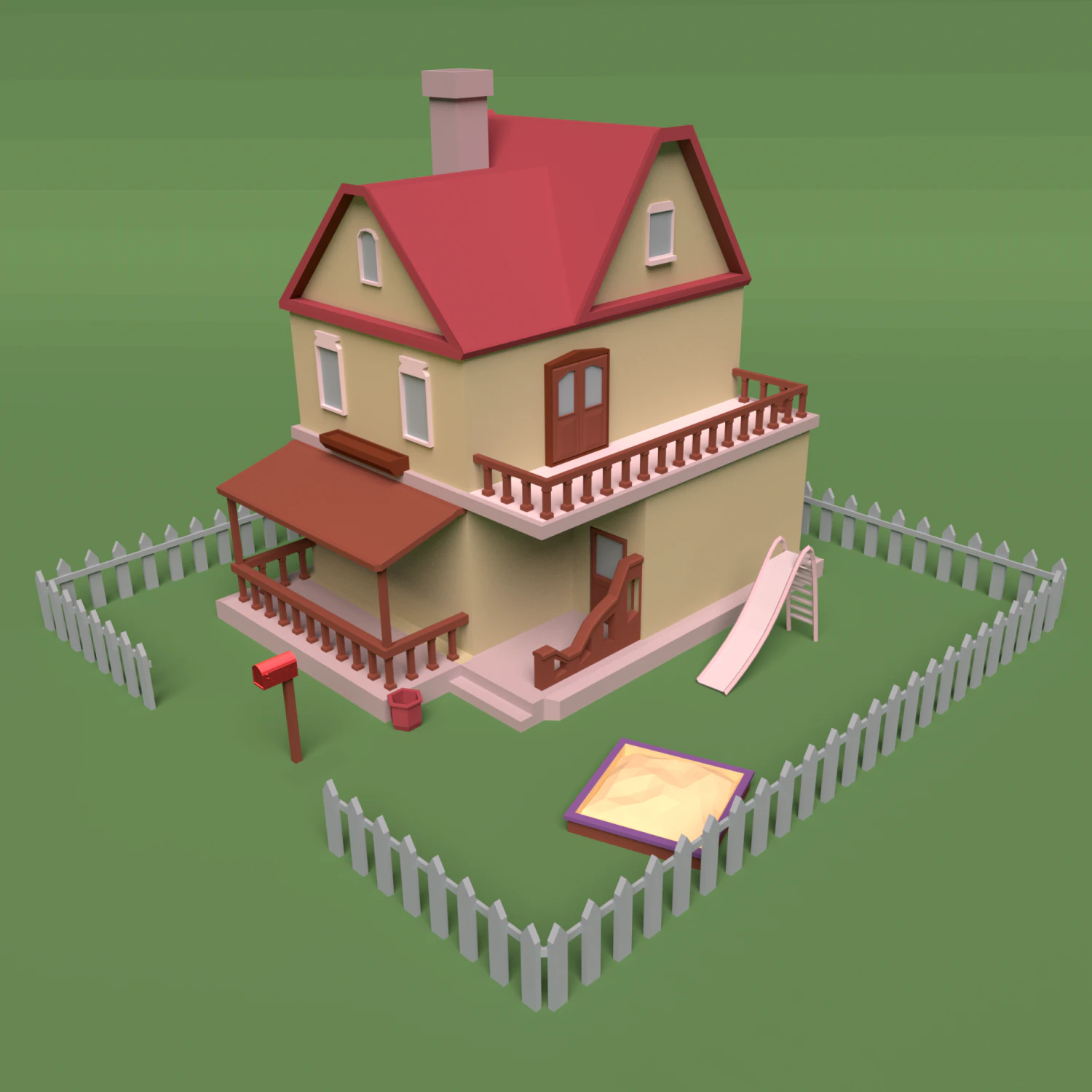 simple low-poly house 3D Model .c4d .max .obj .3ds .fbx .stl .blend