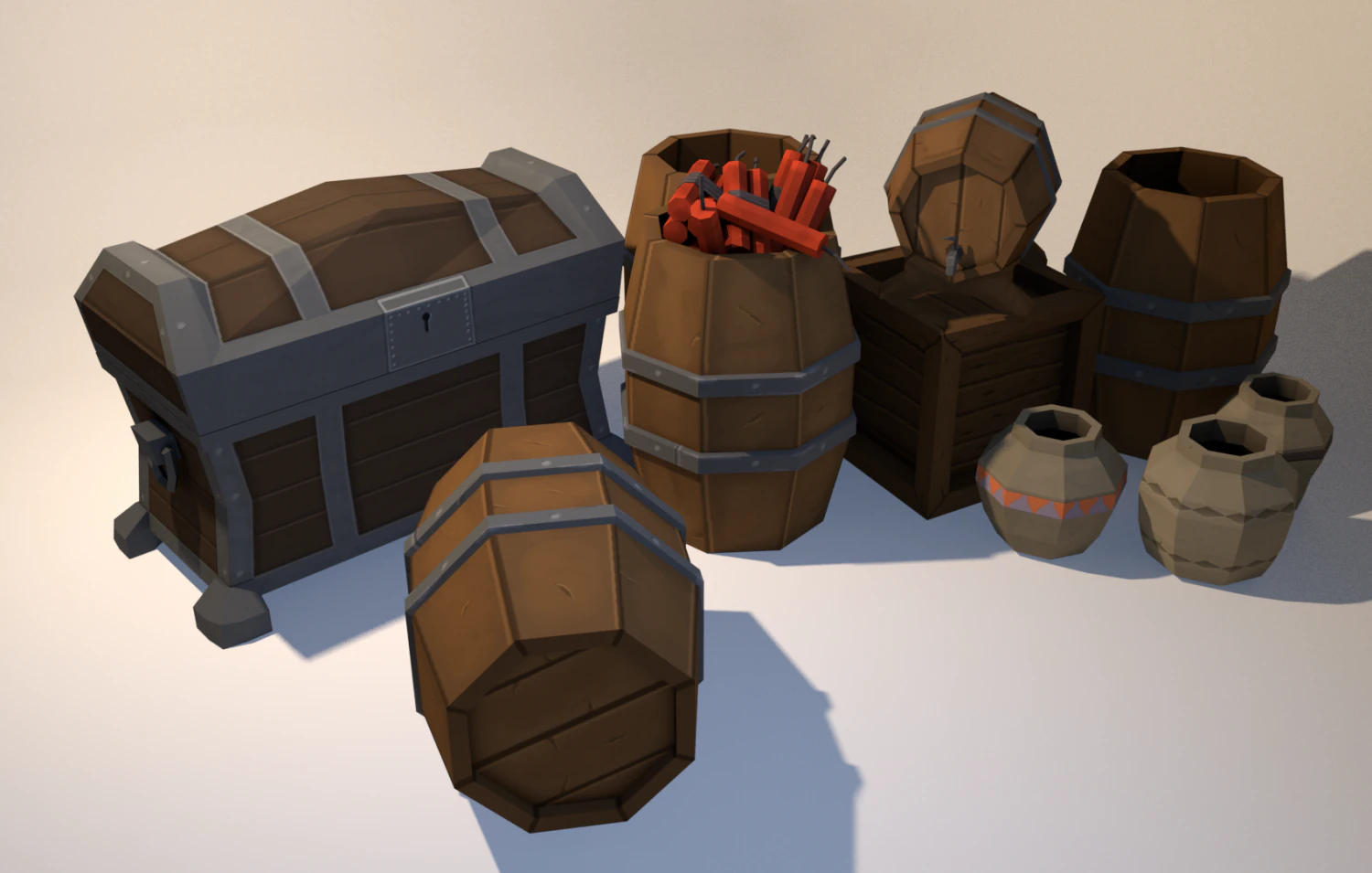low poly stylized container pack 3D Model .c4d .max .obj .3ds .fbx .stl .blend 