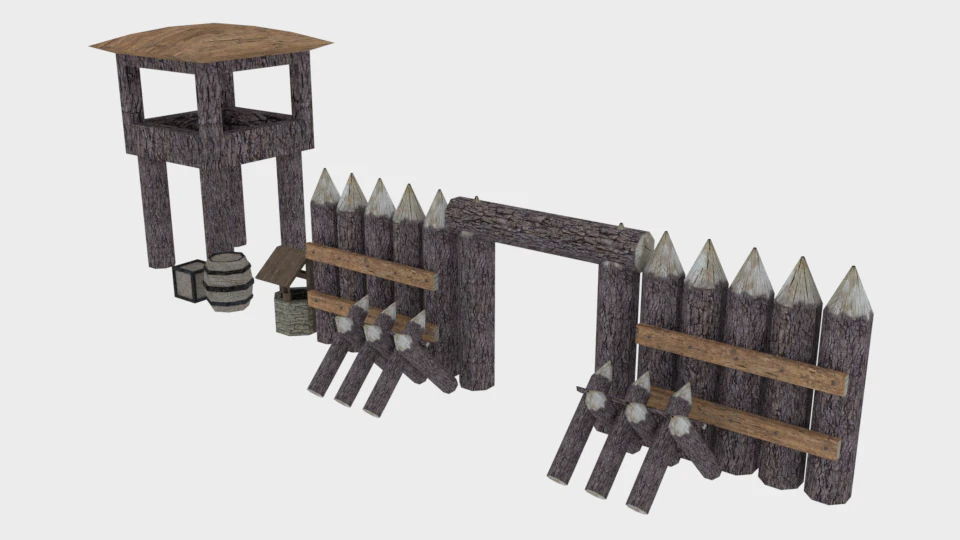 village defence pack low poly 3D Model .c4d .max .obj .3ds .fbx .stl .blend 