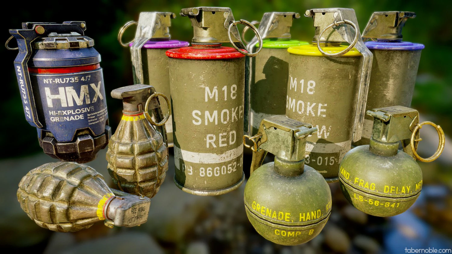 modern grenade pack 3D Model .c4d .max .obj .3ds .fbx .stl .blend