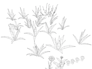 Cartoon Grass Pack Flower 3D Model