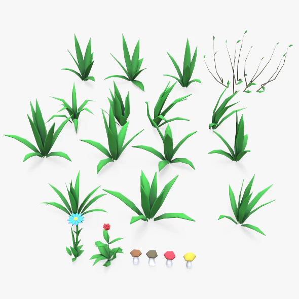 Cartoon Grass Pack Flower 3D Model .c4d .max .obj .3ds .fbx .stl .blend 