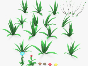 कार्टून घास पैक फूल 3D मॉडल