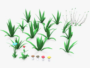 Cartoon Grass Pack Flower 3D Model