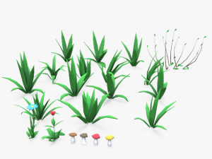 Cartoon Grass Pack Flower 3D Modell