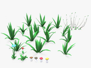 Cartoon Grass Pack Flower 3D Model