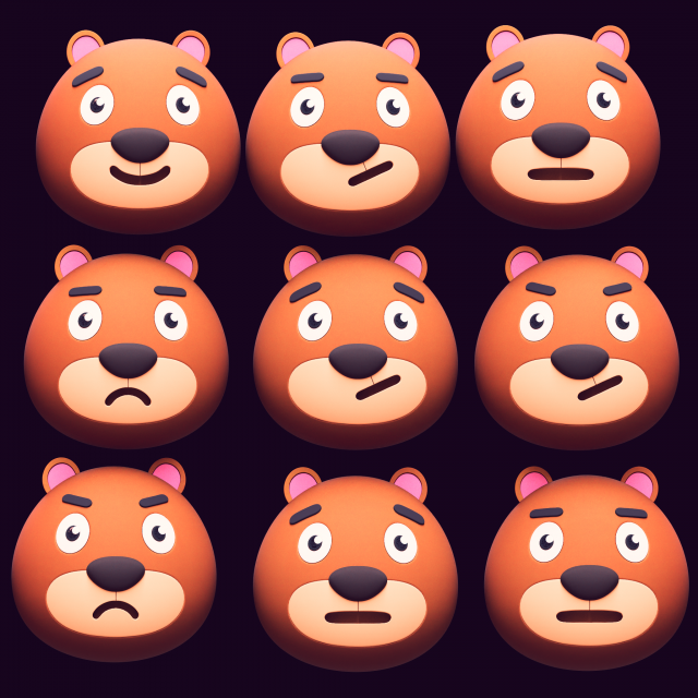 Cartoon Head Bear Pack Modelo 3D .c4d .max .obj .3ds .fbx .stl .blend 