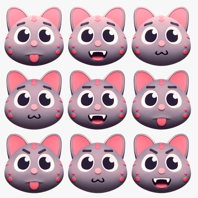Cartoon Head Cats Pack Modelo 3D .c4d .max .obj .3ds .fbx .stl .blend 